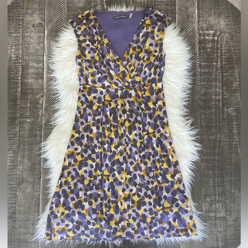 Boden Limited Edition Purple & Yellow Patterned Silk Blend Sheath Dress Size 6